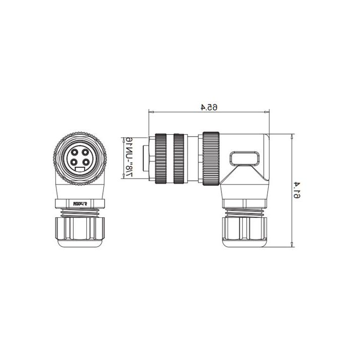 7/8" 4引脚，内螺纹90°，螺钉连接，0PF043